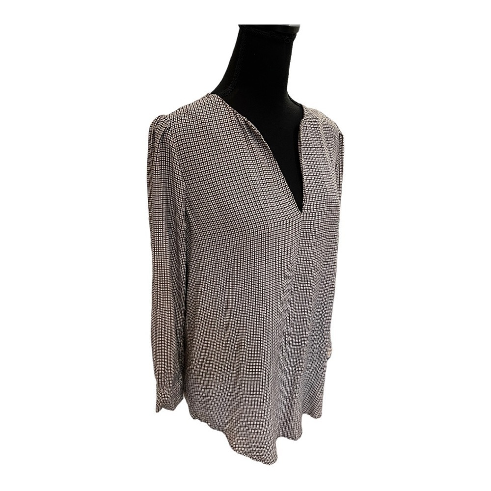 Joie Gray Silk Tattersall Blouse V Neck Long Sleeve XS